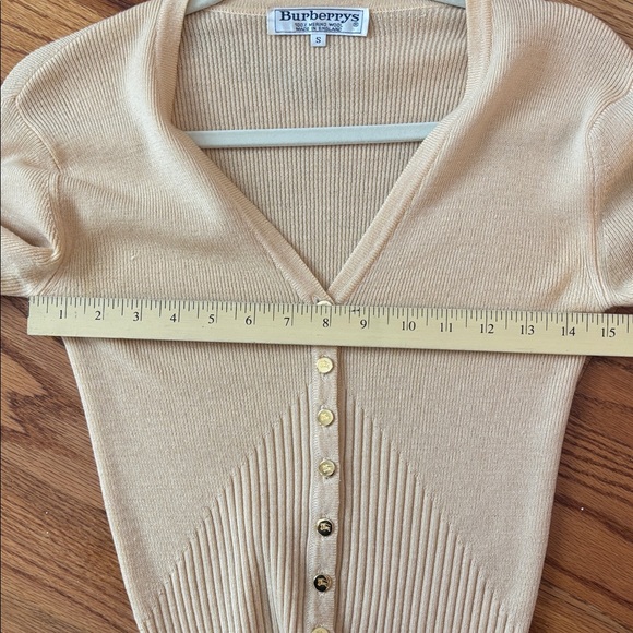 Vintage Burberry Ribbed Wool Cardigan Butter Yellow Tan Women's size Small - Picture 8 of 8